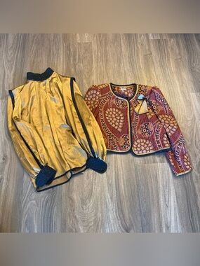 VINTAGE Jeanne Marc burgandy quilted puff sleeve jacket and silky top. Size Med